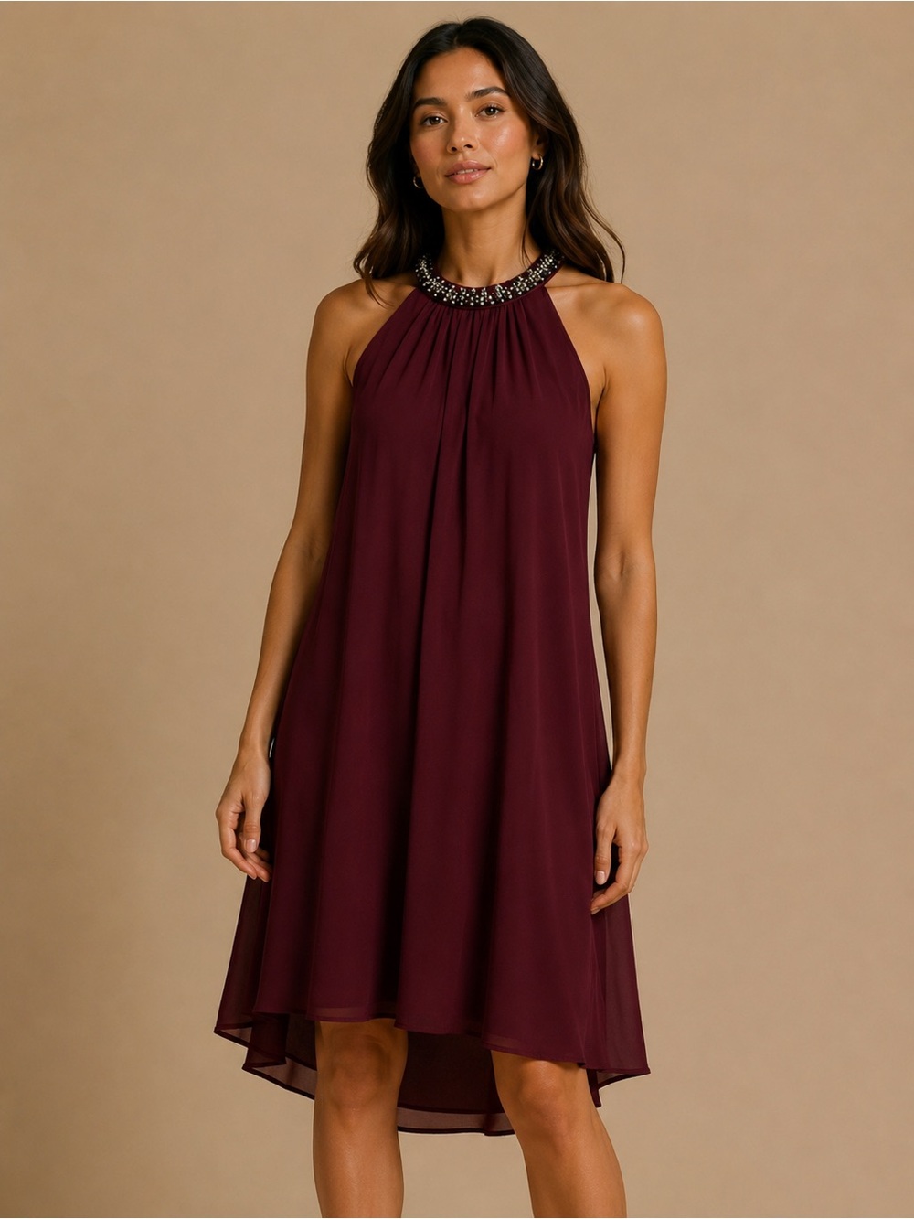 Love Riche Halter High-Low Dress in Wine